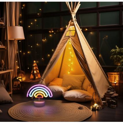 Globo - LED Νεονική διακοσμητική επιτραπέζια λάμπα LED/2W/3xAA ουράνιο τόξο