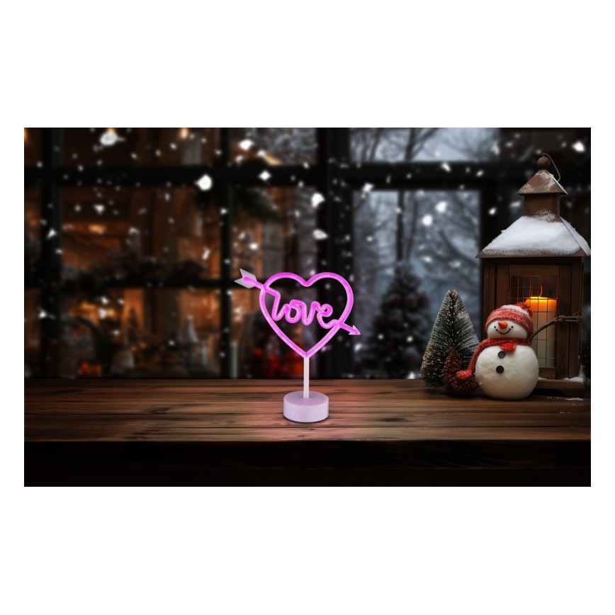 Globo - LED Νεονική διακοσμητική επιτραπέζια λάμπα LED/2W/3xAA καρδιά