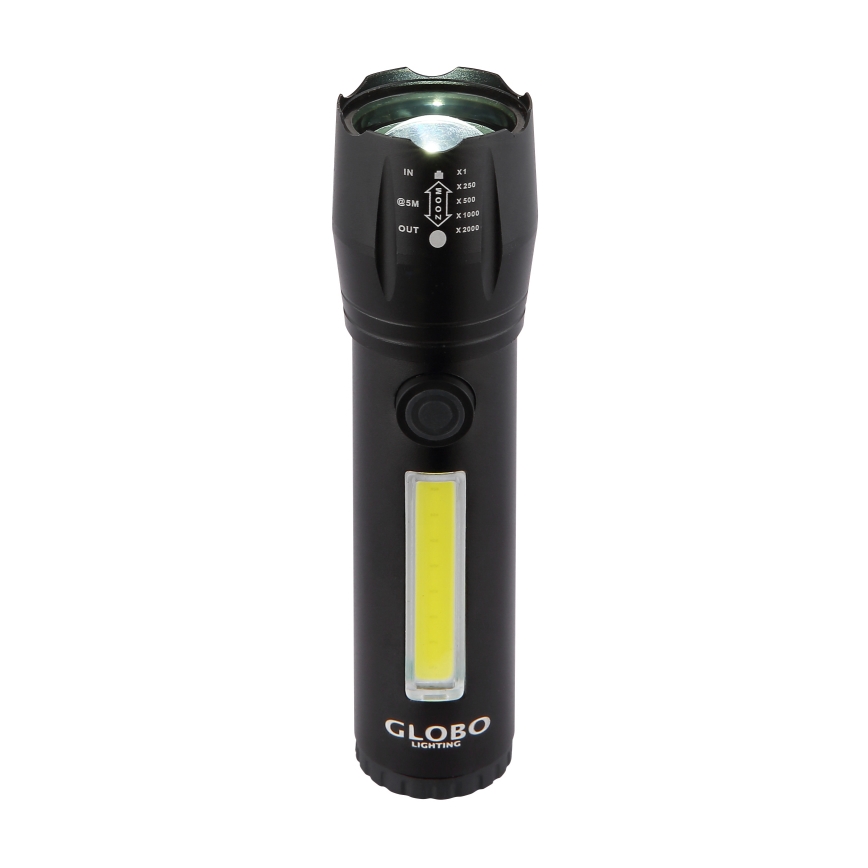 Globo - Επαναφορτιζόμενος φακός LED/3W/5V + COB/3W 5500K 1200 mAh