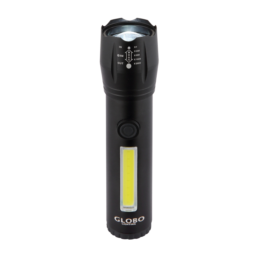 Globo - Επαναφορτιζόμενος φακός LED/3W/5V + COB/3W 5500K 1200 mAh