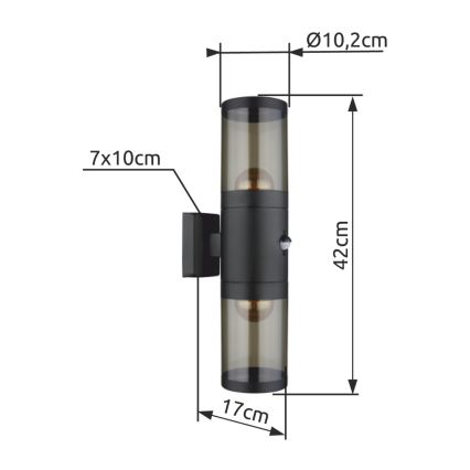 Globo - Επιτοίχιο φωτιστικό εξωτερικού χώρου 2xE27/60W/230V IP44