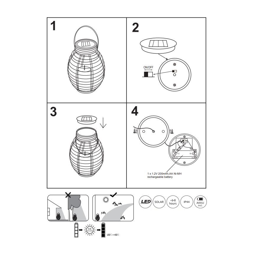 Globo - Ηλιακό φωτιστικό LED LED/0,06W/3,2V IP44 200 mAh rattan