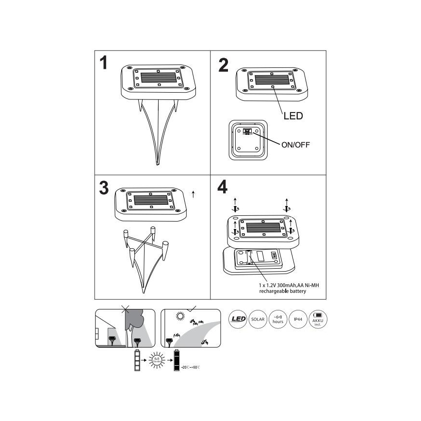 Globo - ΣΕΤ 2x Ηλιακό φωτιστικό LED LED/0,8W/1,2V IP44 300 mAh