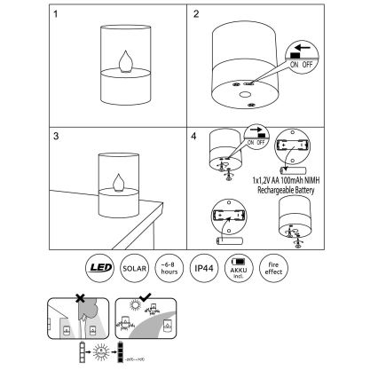 Globo - Ηλιακό φωτιστικό LED LED/0,06W/3,2V 1800K IP44 100 mAh
