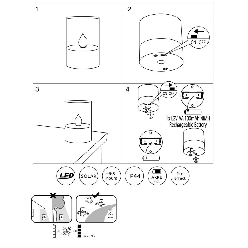 Globo - Ηλιακό φωτιστικό LED LED/0,06W/3,2V 1800K IP44 100 mAh