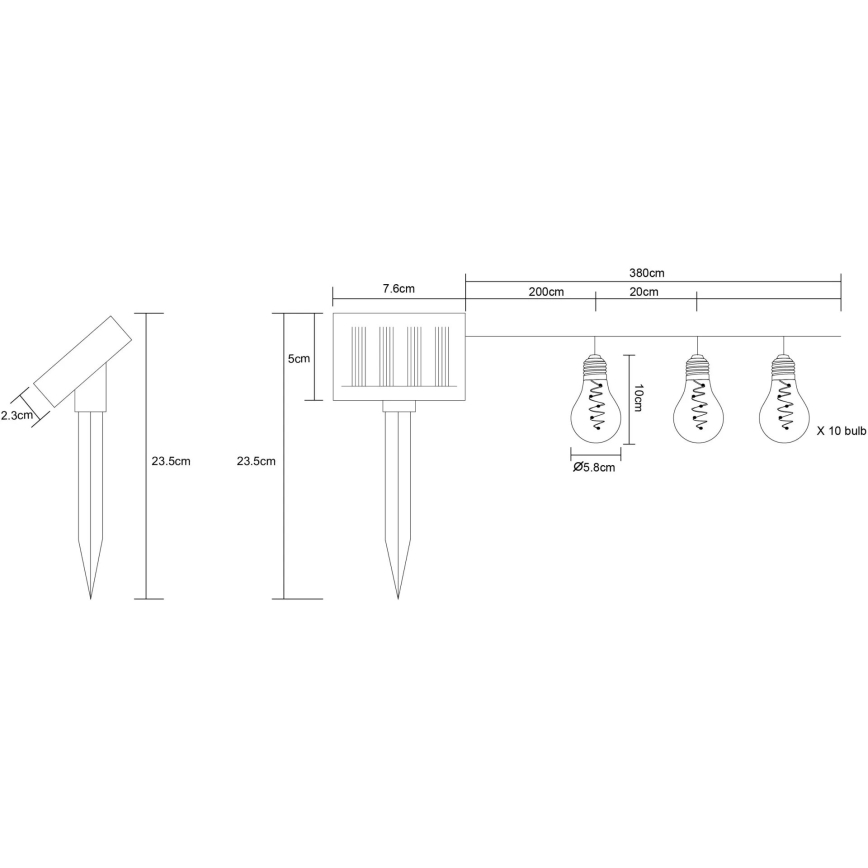 Globo - LED Ηλιακή αλυσίδα 10xLED/0,06W/3,2V 380 εκ. IP44 600 mAh
