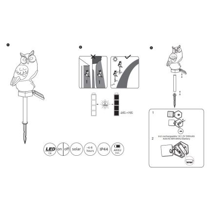 Globo - LED Ηλιακό φωτιστικό LED/0,06W/3V IP44 κουκουβάγια