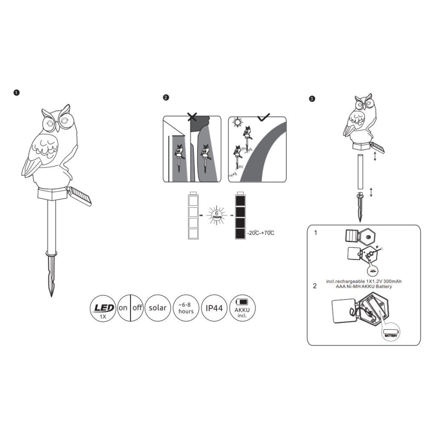 Globo - LED Ηλιακό φωτιστικό LED/0,06W/3V IP44 κουκουβάγια