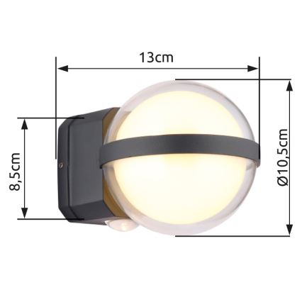Globo - Επιτοίχιο φωτιστικό εξωτερικού χώρου LED LED/12W/230V IP54 μαύρο