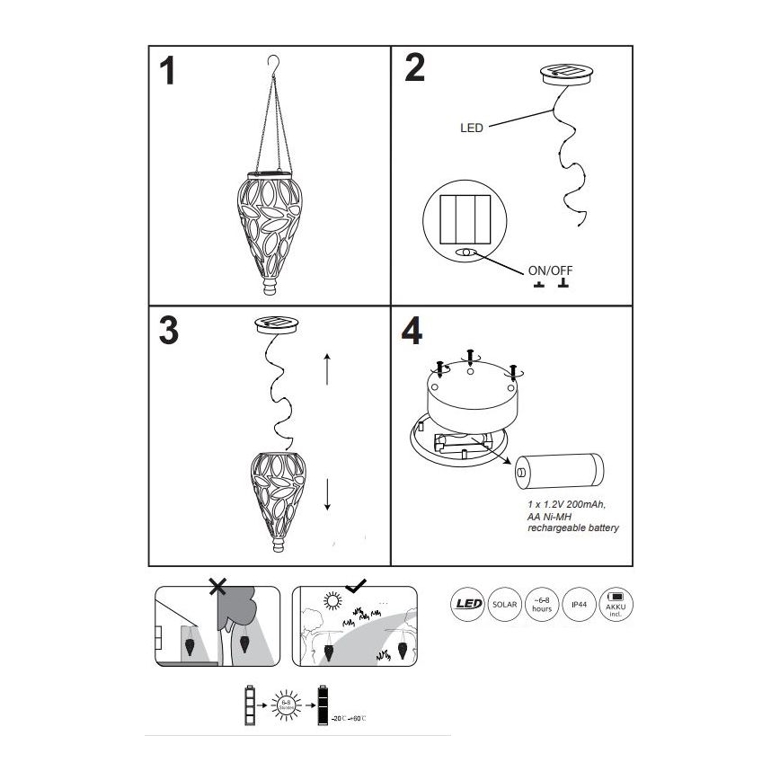 Globo- LED Ηλιακό φωτιστικό LED/0,9W/3,2V IP44 κίτρινο