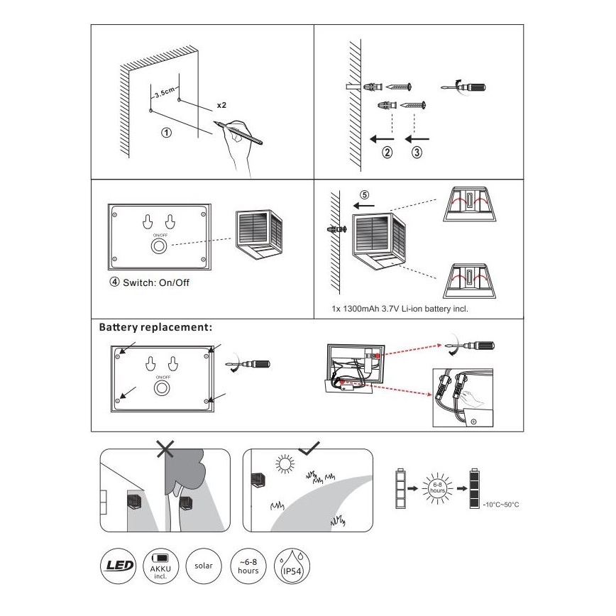 Globo - Ηλιακό φωτιστικό LED LED/6W/3,2V 3000K IP54 1300 mAh