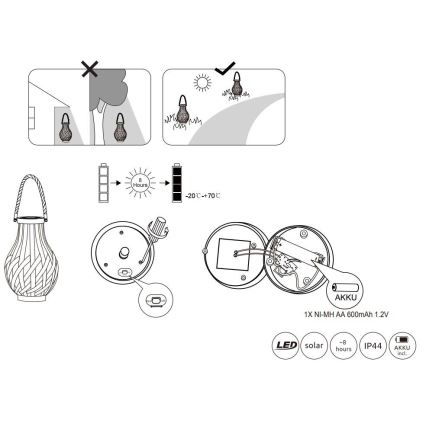 Globo - LED Ηλιακό φωτιστικό LED/0,06W/3V IP44 μπαμπού