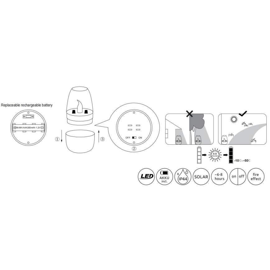 Globo - Ηλιακό φωτιστικό LED LED/0,02W/1,2V 1800K IP44 300 mAh