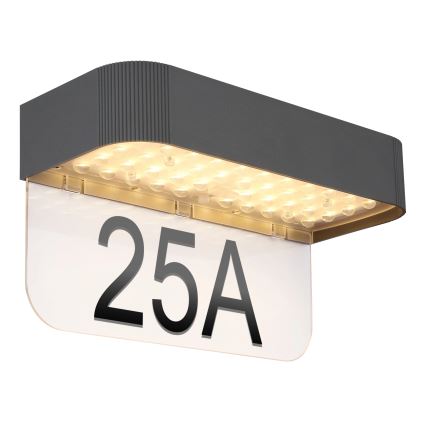 Globo - Ηλιακή LED πινακίδα αριθμού κατοικίας LED/6W/3,7V IP54 1800 mAh