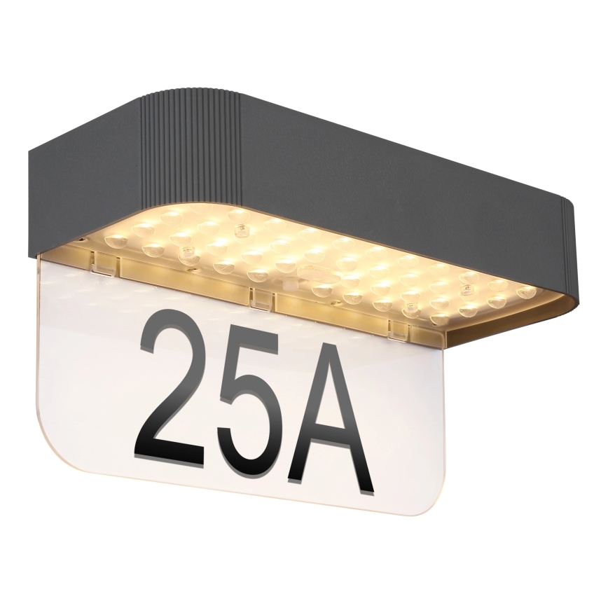 Globo - Ηλιακή LED πινακίδα αριθμού κατοικίας LED/6W/3,7V IP54 1800 mAh
