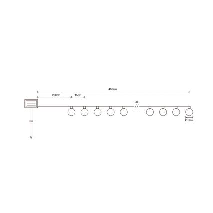 Globo - Ηλιακά λαμπάκια LED 20xLED/0,06W/3,2V 285 cm IP44 600 mAh