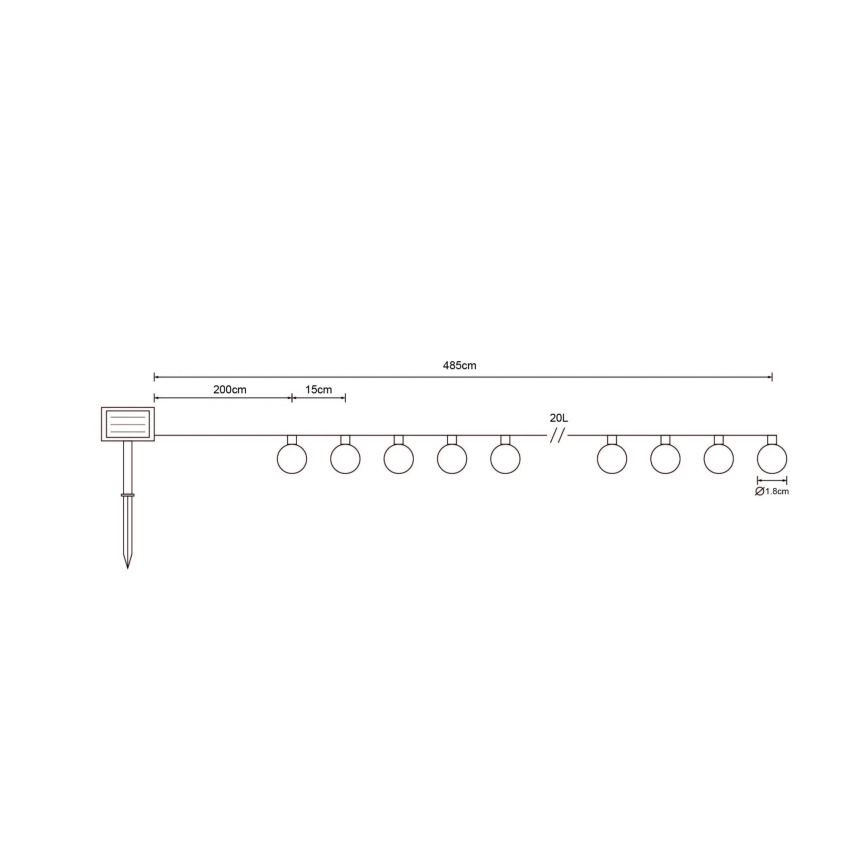 Globo - Ηλιακά λαμπάκια LED 20xLED/0,06W/3,2V 285 cm IP44 600 mAh