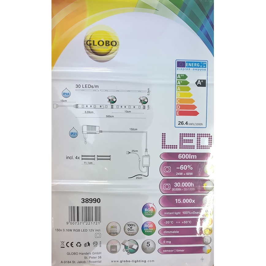 Globo 38990 - RGB LED ταινία Μπάνιου LED BAND 150xLED/0,16W IP44