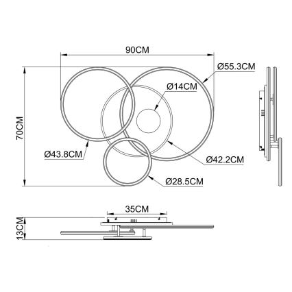Globo - Ρυθμιζόμενο LED φωτιστικό οροφής LED/54W/230V 2700-6500K 90x70 cm ανθρακί/χρυσό + τηλεχειριστήριο