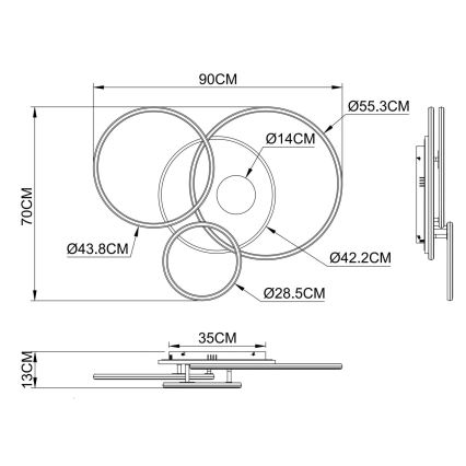 Globo - Ρυθμιζόμενο LED φωτιστικό οροφής LED/54W/230V 2700-6000K 90x70 cm ασημί + τηλεχειριστήριο