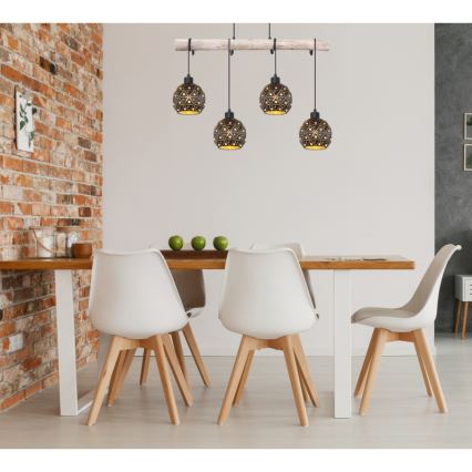 Globo 54029-4H - Κρεμαστό φωτιστικό με καλώδιο JODIE 4xE27/40W/230V μπεζ/μαύρο