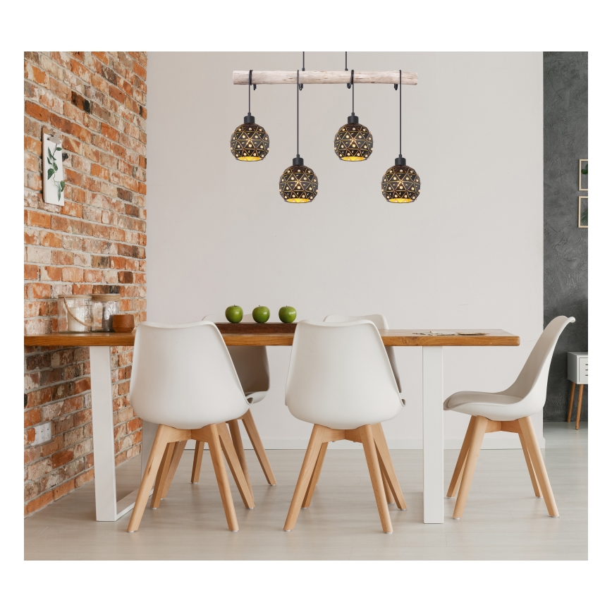 Globo 54029-4H - Κρεμαστό φωτιστικό με καλώδιο JODIE 4xE27/40W/230V μπεζ/μαύρο