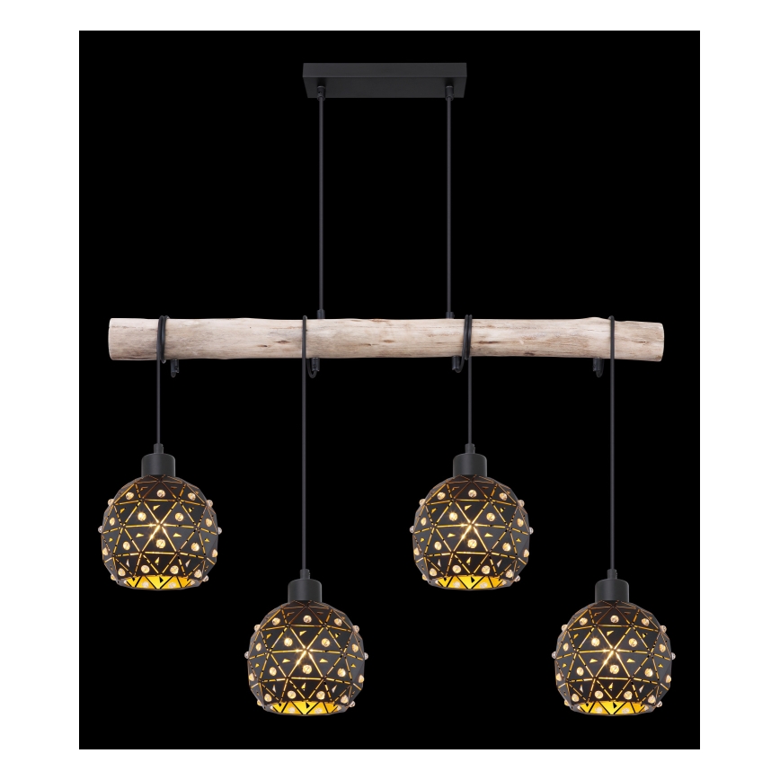 Globo 54029-4H - Κρεμαστό φωτιστικό με καλώδιο JODIE 4xE27/40W/230V μπεζ/μαύρο