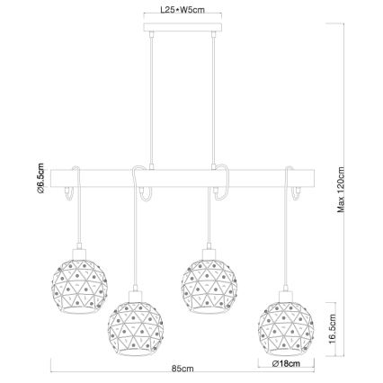 Globo 54029-4H - Κρεμαστό φωτιστικό με καλώδιο JODIE 4xE27/40W/230V μπεζ/μαύρο