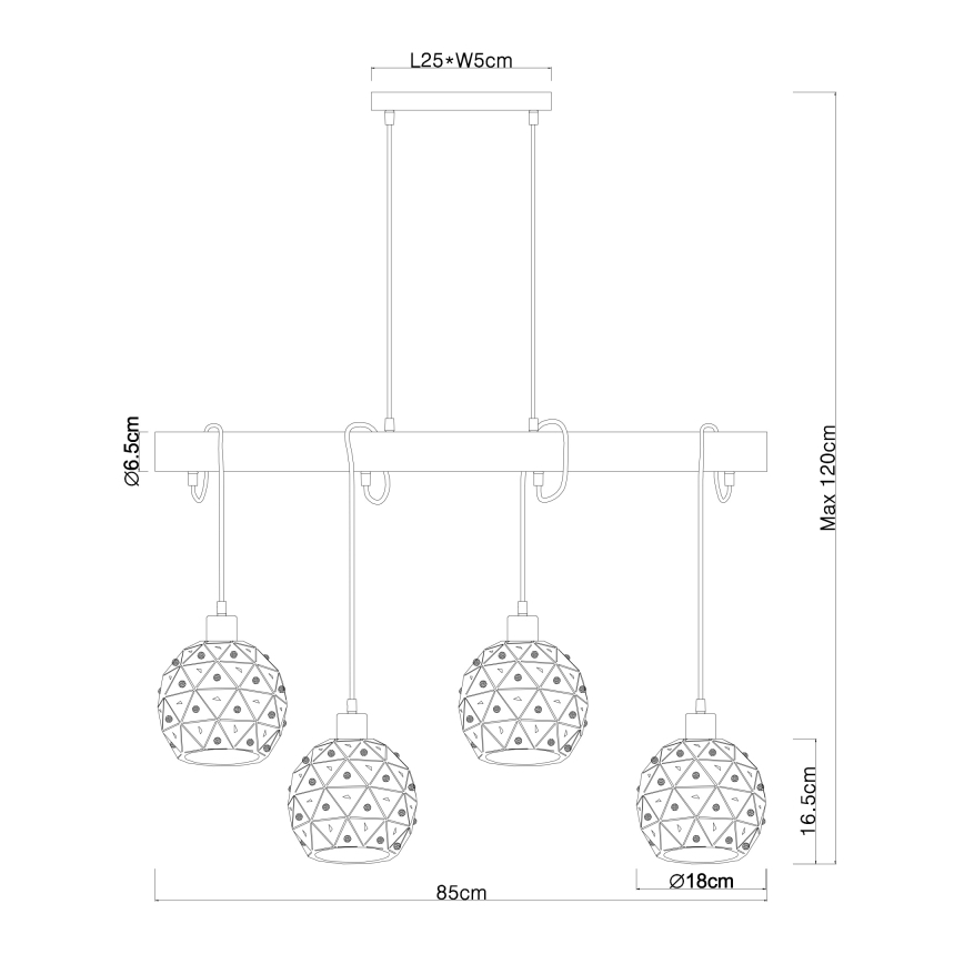 Globo 54029-4H - Κρεμαστό φωτιστικό με καλώδιο JODIE 4xE27/40W/230V μπεζ/μαύρο