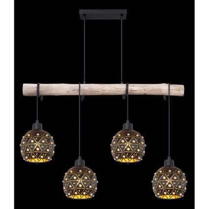 Globo 54029-4H - Κρεμαστό φωτιστικό με καλώδιο JODIE 4xE27/40W/230V μπεζ/μαύρο