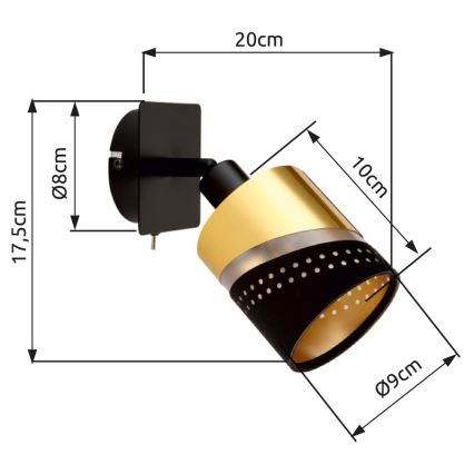 Globo - Σποτ τοίχου 1xE14/25W/230V μαύρο/χρυσό