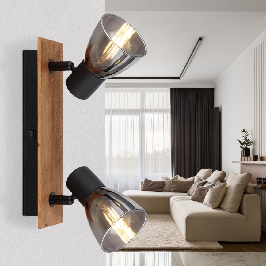 Globo - Επιτοίχιο φωτιστικό με 2 λάμπες E14/40W/230V σε μαύρο/ξύλο