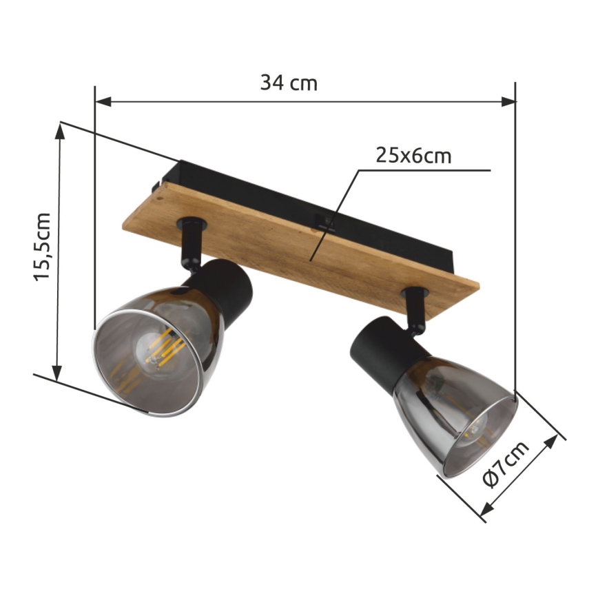 Globo - Επιτοίχιο φωτιστικό με 2 λάμπες E14/40W/230V σε μαύρο/ξύλο