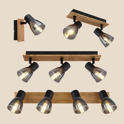 Globo - Επιτοίχιο φωτιστικό με 2 λάμπες E14/40W/230V σε μαύρο/ξύλο