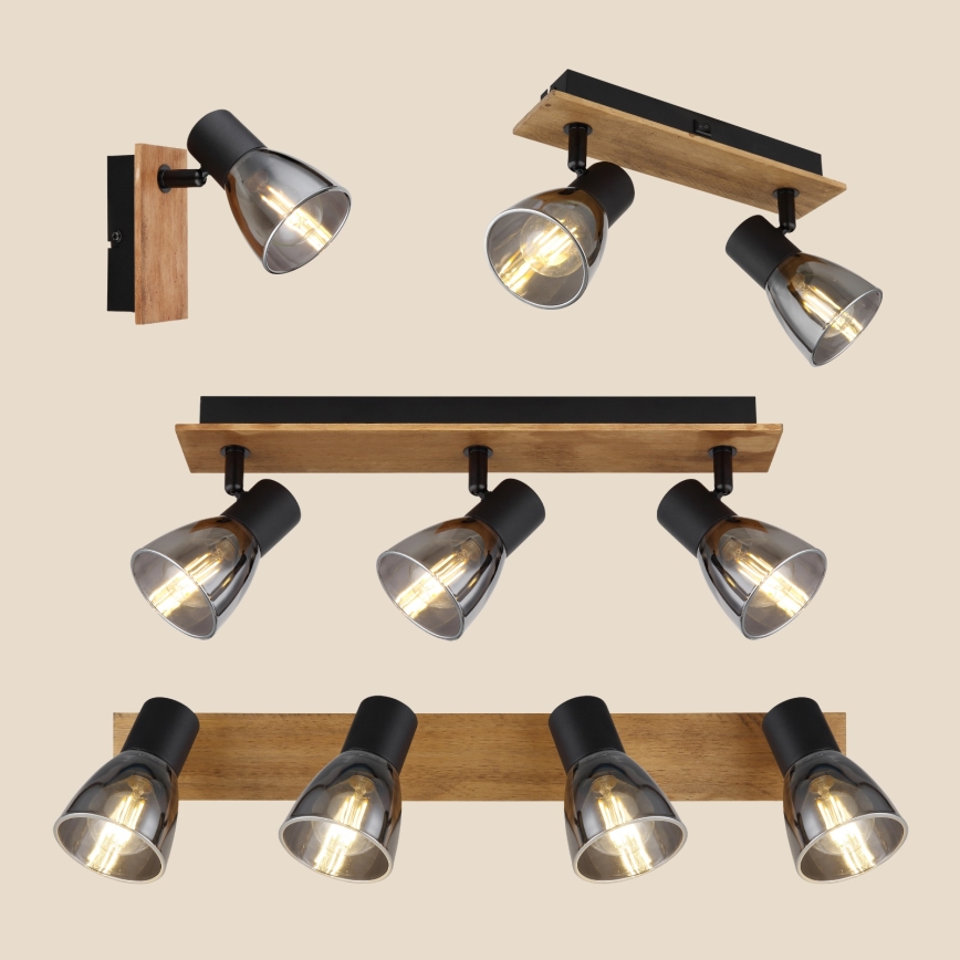 Globo - Επιτοίχιο φωτιστικό με 2 λάμπες E14/40W/230V σε μαύρο/ξύλο