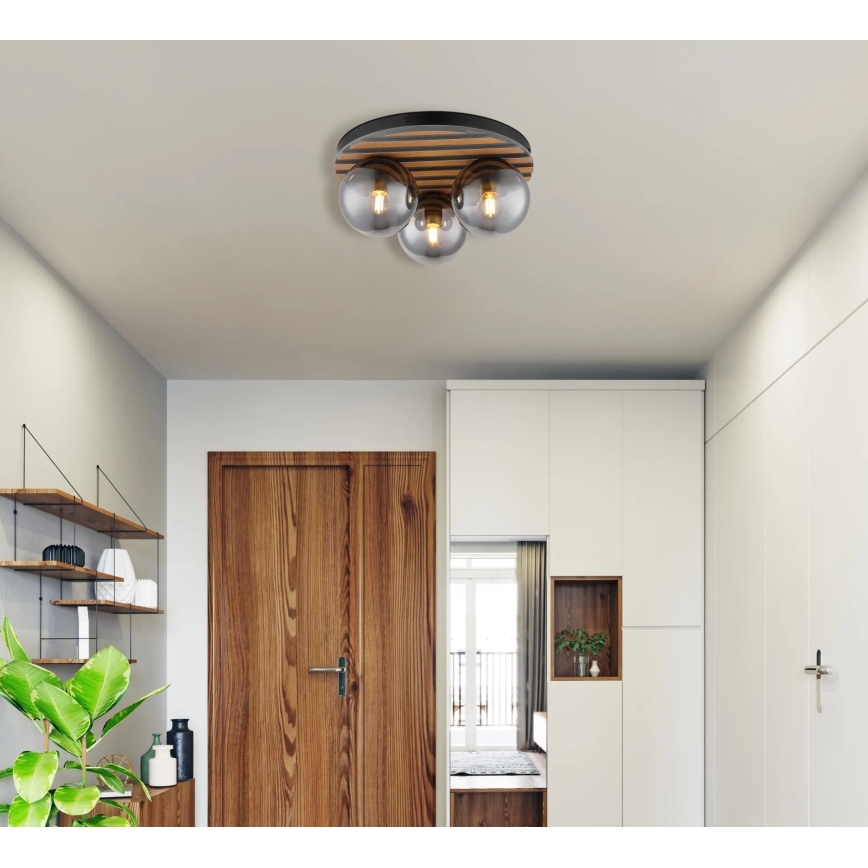 Globo - Φωτιστικό οροφής 3xE27/40W/230V Ø 39 cm καφέ/καπνιστό