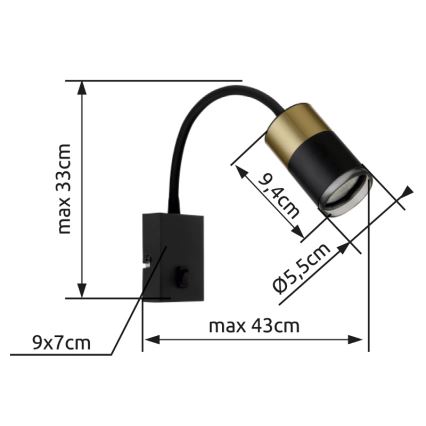 Globo - Σποτ τοίχου 1xGU10/25W/230V μαύρο/χρυσό