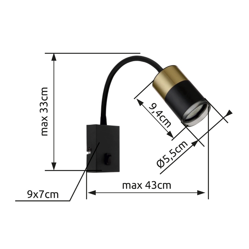 Globo - Σποτ τοίχου 1xGU10/25W/230V μαύρο/χρυσό