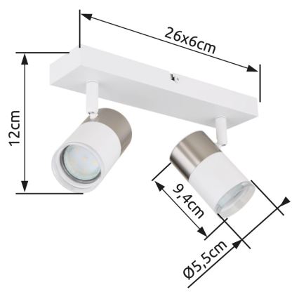 Globo - Φωτιστικό σποτ 2xGU10/25W/230V λευκό/ματ χρώμιο