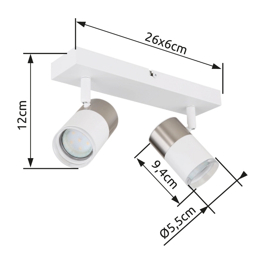 Globo - Φωτιστικό σποτ 2xGU10/25W/230V λευκό/ματ χρώμιο