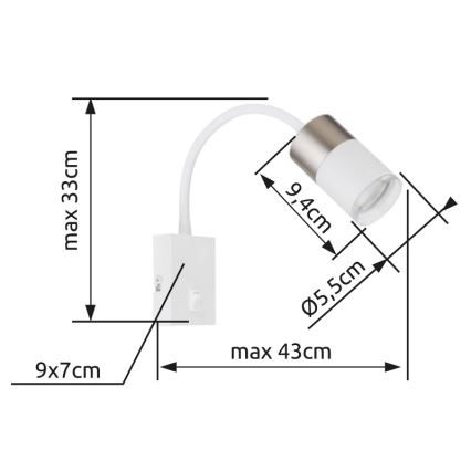 Globo - Σποτ τοίχου 1xGU10/25W/230V λευκό/ματ χρώμιο