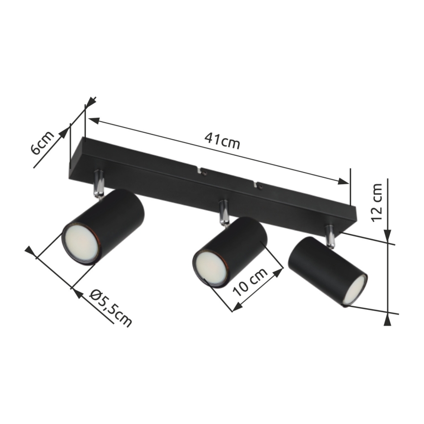 Globo - Σποτ φωτιστικό 3xGU10/35W/230V μαύρο