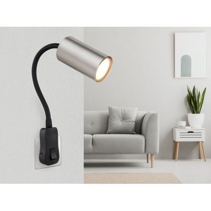 Globo - Επιτοίχιο φωτιστικό σποτ με βύσμα 1xGU10/35W/230V ματ χρώμιο
