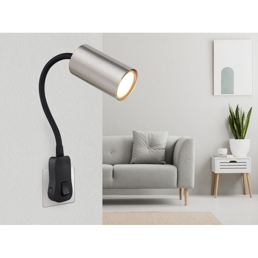Globo - Επιτοίχιο φωτιστικό σποτ με βύσμα 1xGU10/35W/230V ματ χρώμιο