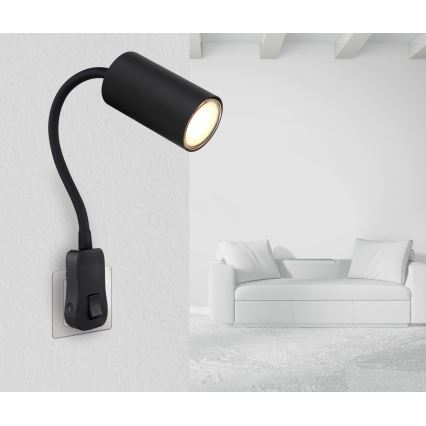 Globo - Επιτοίχιο σποτ με βύσμα για πρίζα 1xGU10/35W/230V μαύρο