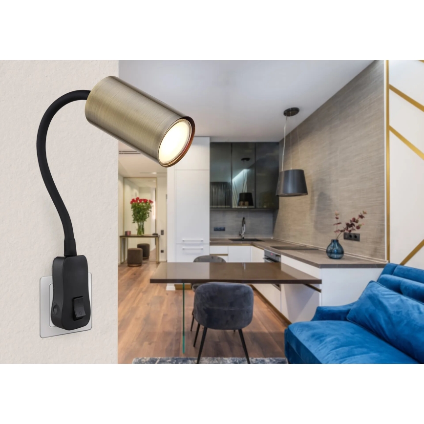 Globo - Σποτ πρίζας τοίχου 1xGU10/25W/230V μαύρο/ορείχαλκος