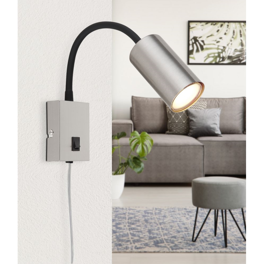 Globo - Εύκαμπτο φωτιστικό τοίχου 1xGU10/25W/230V μαύρο/ματ χρώμιο