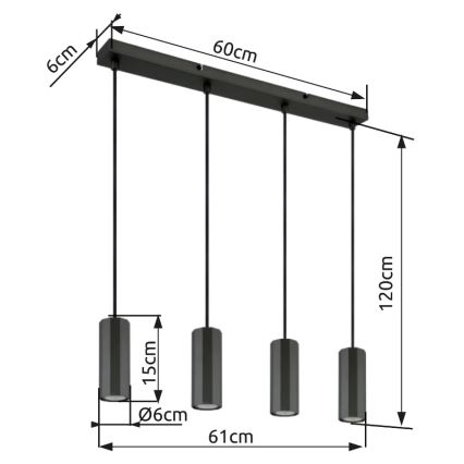 Globo - Κρεμαστό φωτιστικό οροφής 4xGU10/25W/230V μαύρο