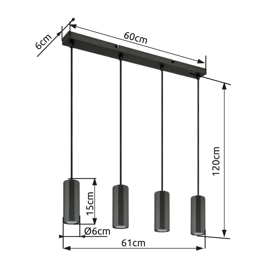 Globo - Κρεμαστό φωτιστικό οροφής 4xGU10/25W/230V μαύρο