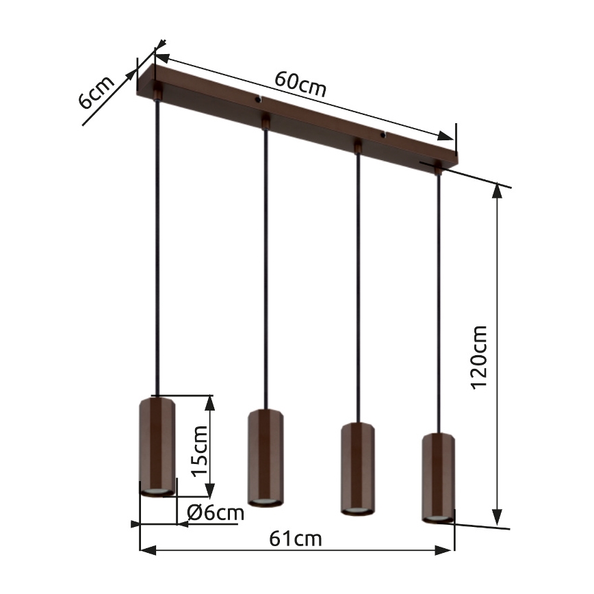 Globo - Κρεμαστό φωτιστικό οροφής 4xGU10/25W/230V καφέ